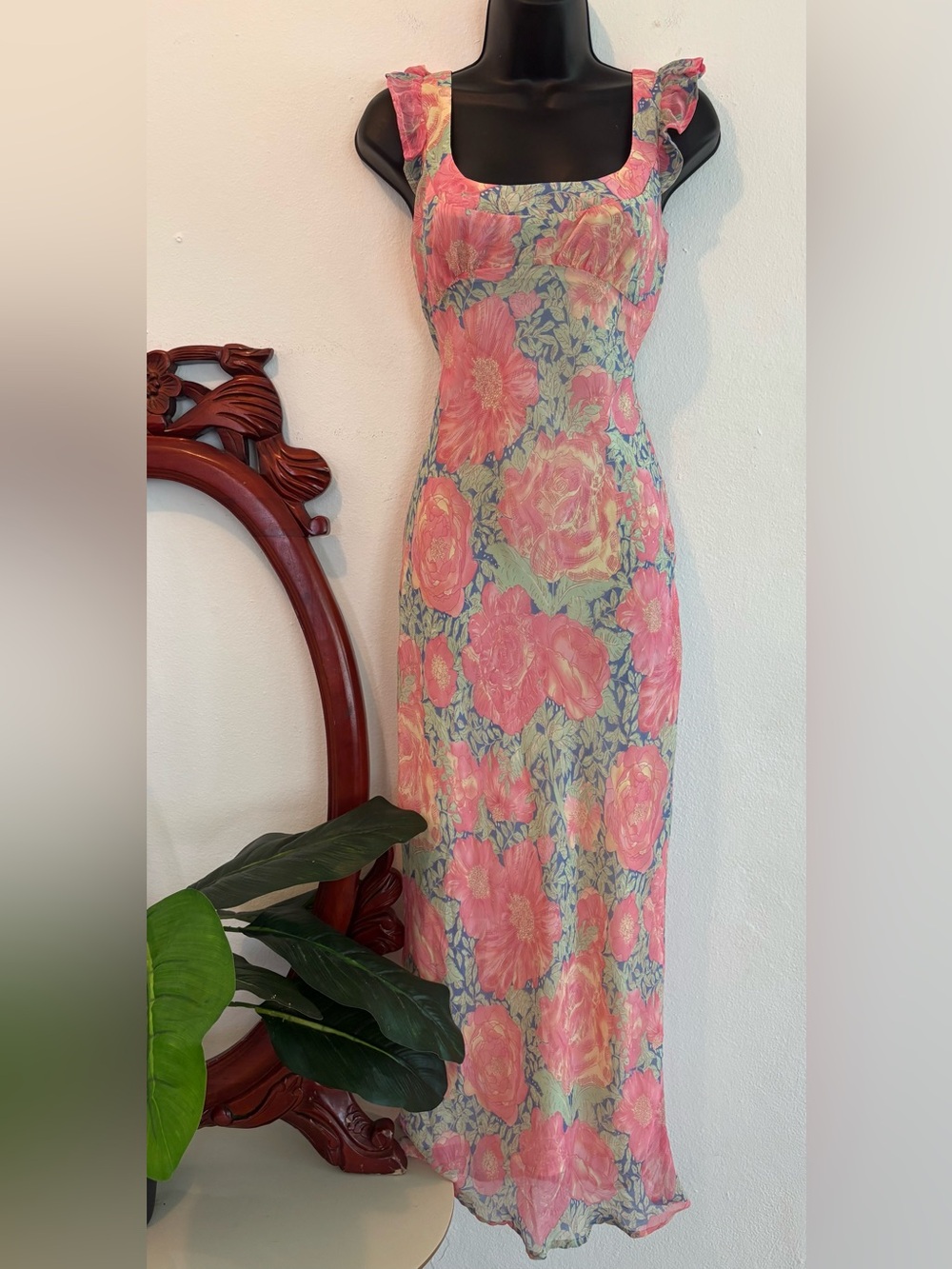 Bailey Rose Soft Feminine Floral Tie Back Milk Maid Maxi Dress